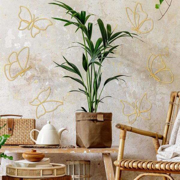 factory direct hotop 6 pieces metal butterfly wall decor metal wall art heart hanging decorations wire flowers decor wall decals for kitchen bathroom indoor outdoor wedding birthday party (gold,butterfly) volume discount