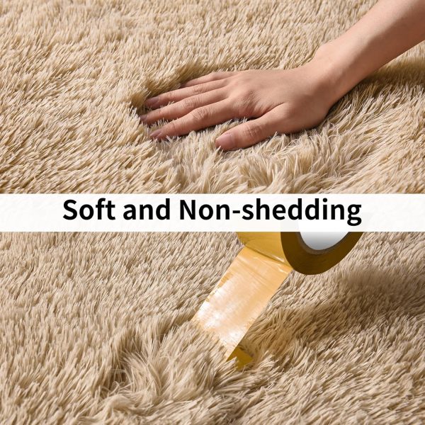global sourcing soft runner rugs for bedroom hallways, 2x6 beige fluffy shag throw area rug non slip for bedside dorm, long shaggy furry carpet for nursery living room oem/odm services