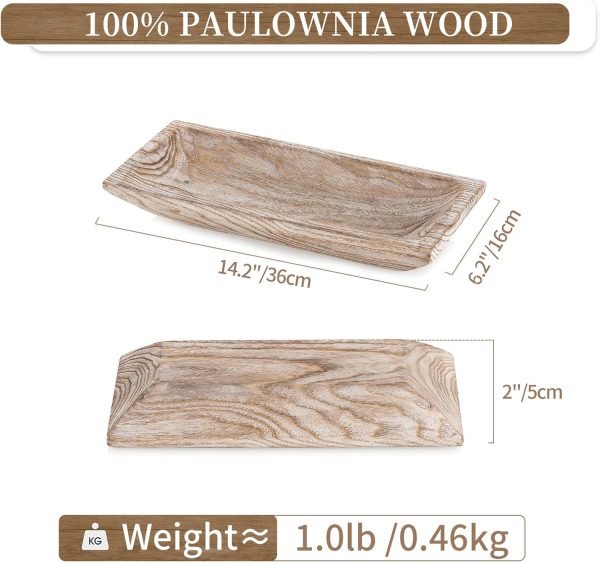wholesale direct hanobe decorative wood dough bowl: long wooden centerpiece table decorations natural candle holder tray decor rustic unfinished trough centerpieces for dining room kitchen, white bulk purchase at factory prices