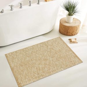 manufacturer direct leevan washable bathroom rug, 2'x3' low profile entryway rug tan front door mat cotton reversible kitchen mat boho bedroom rug farmhouse carpet for foyer front porch decor trade price