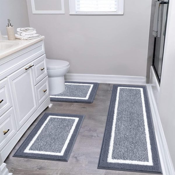 global sourcing pauwer bathroom rug mat set 3 piece, microfiber shaggy bath set, non-slip ultra soft carpet mats, absorbent with u-shaped toilet for bathroom, tub, shower, dark grey oem/odm services