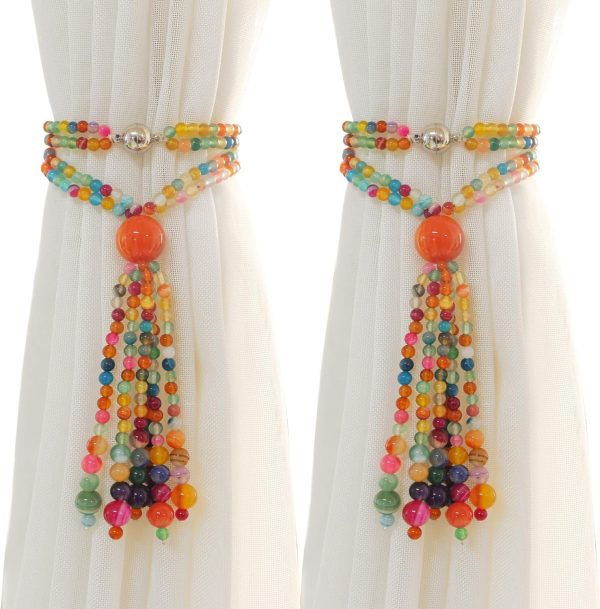 bulk purchase magnetic curtain tiebacks, 2 pack colorful agate tassel curtain drapery holdbacks, boho curtain ties for home office decorative factory discount