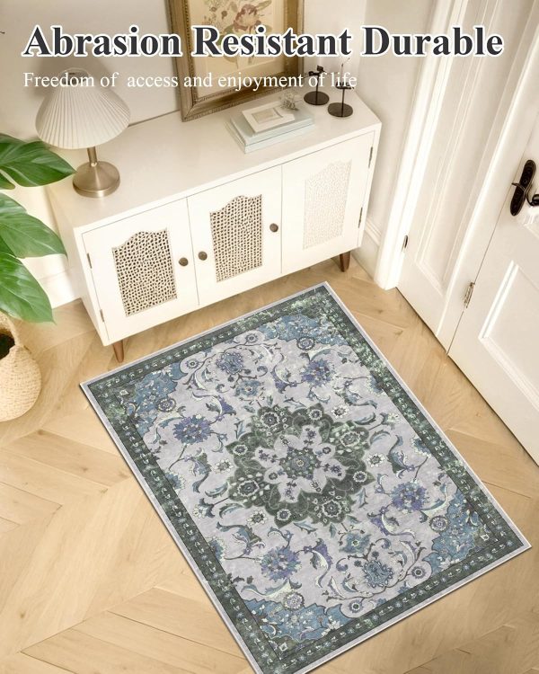 global sourcing door mat 2x3 rug, small boho area rug for living room, machine washable kitchen rugs non-slip, entry mat indoor low pile throw floral rugs grey carpet for bedroom, entryway, hallways oem/odm services