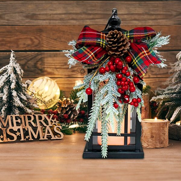 custom wholesale christmas decorative lantern w/led flickering flameless candle - 14 inch, antiqued vintage lantern with xmas ornament for outside indoor table holiday party decoration oem/odm services