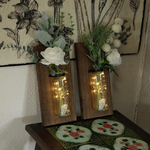 bulk purchase 2 pack wood wall sconces farmhouse decor, wall planters for indoor plants, wood glass rustic wall decor for living room, farmhouse wall hanging glass wall vase sconces (brown) trade price