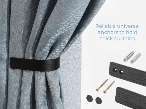 bulk purchase wood curtain holdbacks - set of 2 black modern farmhouse holdback for drapes, hooks for walls, curtains tiebacks wall mount, wooden curtain pullbacks hook, drapery holders, home decor factory discount