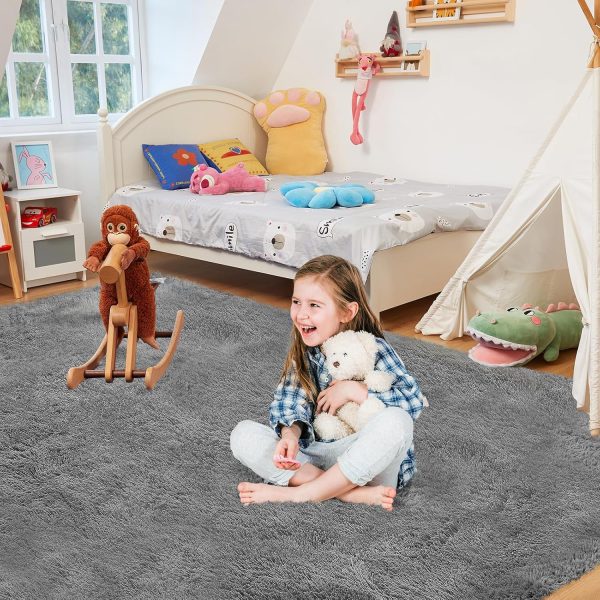 global sourcing ultra soft rug for living room, 5x8 fluffy shag area rug for bedroom, modern shaggy carpets fuzzy rug for teens dorm nursery home decor aesthetic, upgrade anti-skid durable, grey oem/odm services