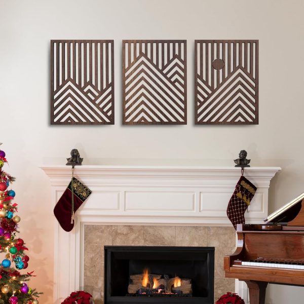 bulk purchase qmmp modern mountain and sun wall sculptures - set of 3 - walnut - home decor accent - wall art for living room, bedroom, office - easy installation (walnut, medium) trade price