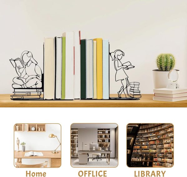 supplier direct ecqizer bookends decorative book ends decorative reading decor reading book end bookshelf decor for bedroom library office school book display desktop organizer gift for book lovers, black wholesale prices