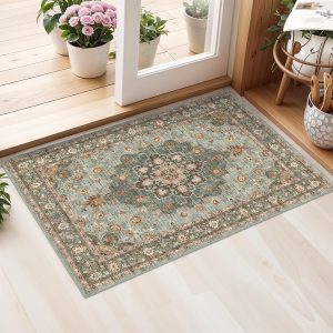 global sourcing washable oriental area rug - 2x3 rugs for living room soft carpet for bedroom waterproof floral distressed indoor stain resistant non-shedding floor carpets (green, 2x3) oem/odm services
