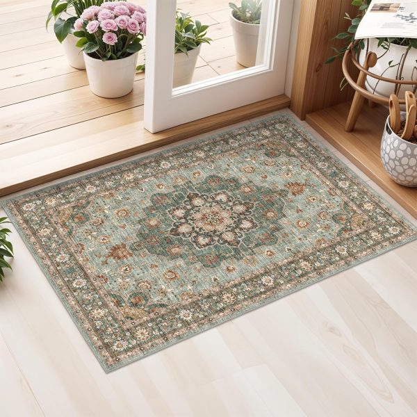 global sourcing washable oriental area rug - 2x3 rugs for living room soft carpet for bedroom waterproof floral distressed indoor stain resistant non-shedding floor carpets (green, 2x3) oem/odm services