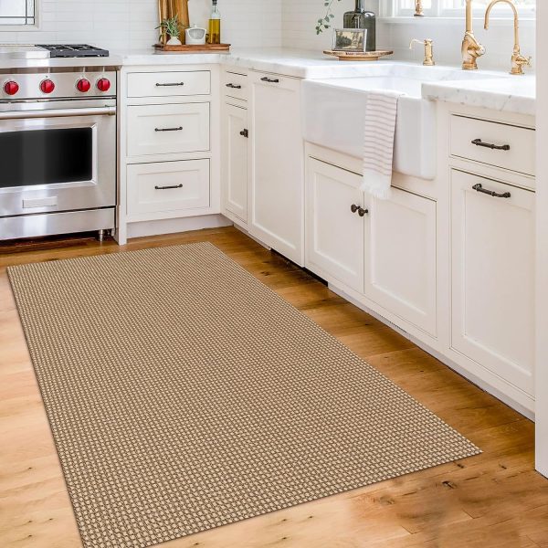 manufacturer direct kozyfly boho rugs for entryway 3x5 ft washable front door area rug indoor rubber backed kitchen area rug front porch mat cotton floor carpet for entryway bathroom living room kitchen, tan/brown trade price