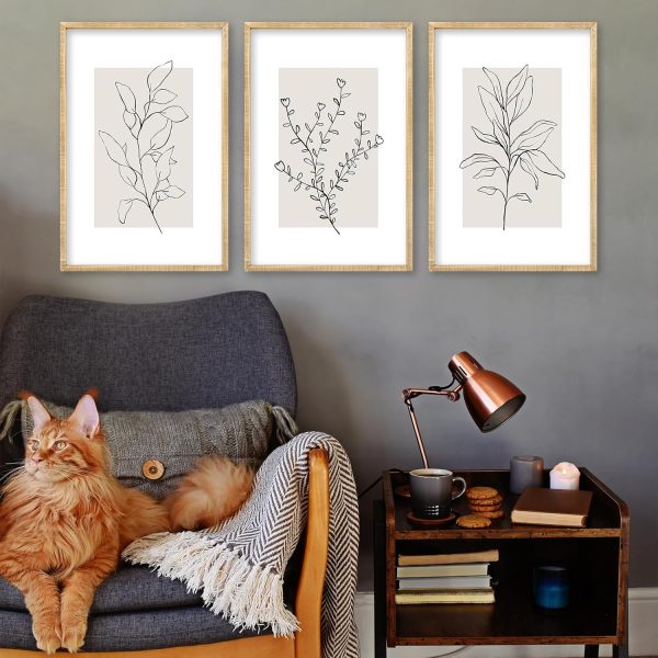 bulk purchase neutral botanical prints wall art decor set of 3 minimalist plant abstract line sign for office 16x11 inch living room home office wood framed boho family paintings wall hanging (wood) trade price