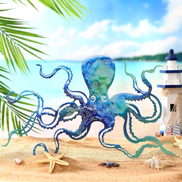factory direct zhengmy octopus metal wall art decor 18 x 11 inch extra large octopus wall hanging sculpture nautical beach ocean theme home wall decor(ocean blue) volume discount
