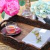 wholesale direct hand carved wooden serving tray - decorative breakfast tray with handles - rustic wooden food tray with intricate detail - unique furnishing accent - natural finish - 17 x 13 x 2.5 inch - cotton craft bulk purchase at factory prices