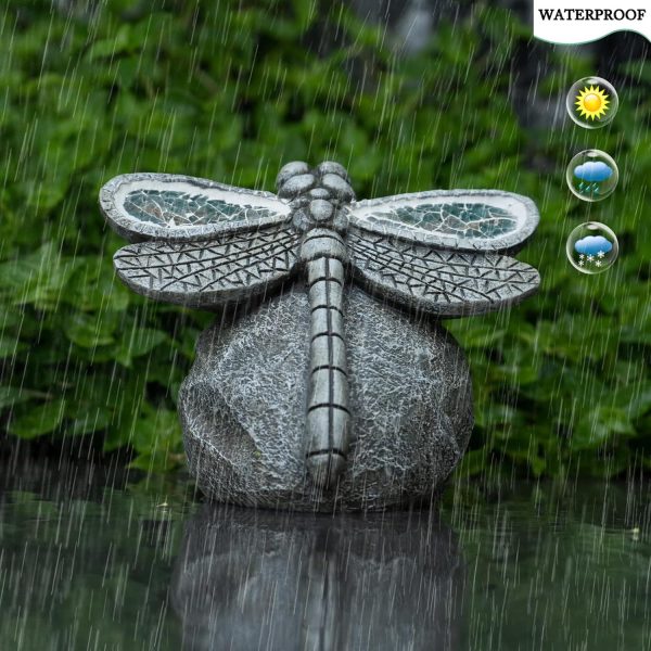 dropship from factory garden statue dragonfly,solar dragonfly decor for outdoor,resin dragonfly figurine with solar light for patio,balcony,yard,lawn ornament,perfect garden gift mass production supply