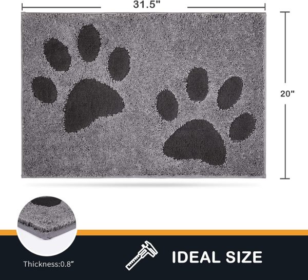 global sourcing purrugs dirt trapper door mat 20" x 31.5", non-skid/slip machine washable microfiber entryway rug, dog door mat, super absorbent welcome mat for muddy wet shoes and paws, grey oem/odm services