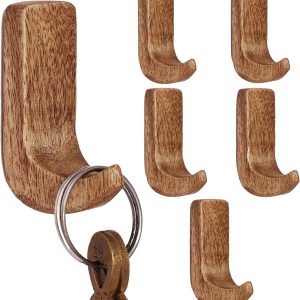 competitive pricing indian shelf 6 pack no damage wood wall hooks- small adhesive wall hooks- boho key decorative wall hooks for hanging- wood hangers- sticky coat hooks wall mount- towel hooks for bathroom wall mounted one-stop wholesale