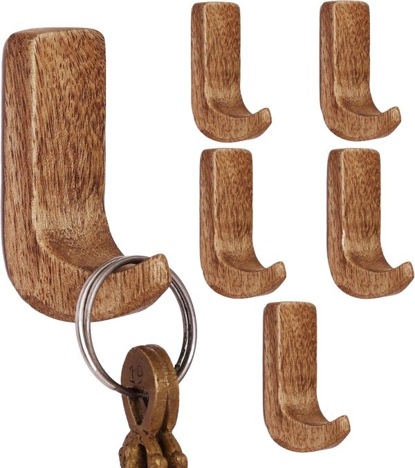 competitive pricing indian shelf 6 pack no damage wood wall hooks- small adhesive wall hooks- boho key decorative wall hooks for hanging- wood hangers- sticky coat hooks wall mount- towel hooks for bathroom wall mounted one-stop wholesale