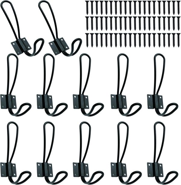 competitive pricing rustic entryway hooks-12 pack farmhouse hooks with metal screws included, black decorative wall mounted rustic coat hooks rack, double vintage organizer hanging wire hook clothes hanger one-stop wholesale