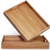 wholesale direct acacia wood serving tray with handles set of 2 – decorative serving trays platter for breakfast in bed, lunch, dinner, patio, ottoman, coffee table, bbq, party –great for lap &couch bulk purchase at factory prices