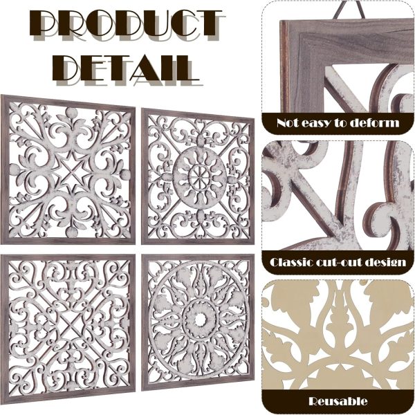 bulk purchase tatuo 4 pcs wood wall art wall decor farmhouse wall decor for living room wooden decorative wood panels modern wall plaque for home kitchen dining room(brown, white,square) trade price