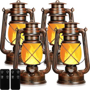 custom wholesale retisee led vintage flame lantern rustic camping lantern decorative indoor outdoor hanging lanterns flickering fire battery powered with remote control for patio yard door front decor(4 pcs) oem/odm services