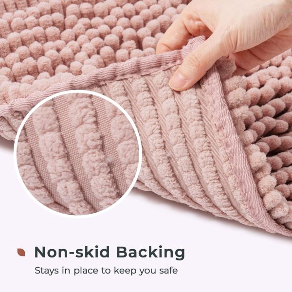 global sourcing freshmint chenille bathroom rugs mat 24"x17", non-slip bath mat for bathroom floor & bathtub, washable soft shower shag bath rugs, fluffy thick water absorbent microfiber shower mat, dusty pink oem/odm services