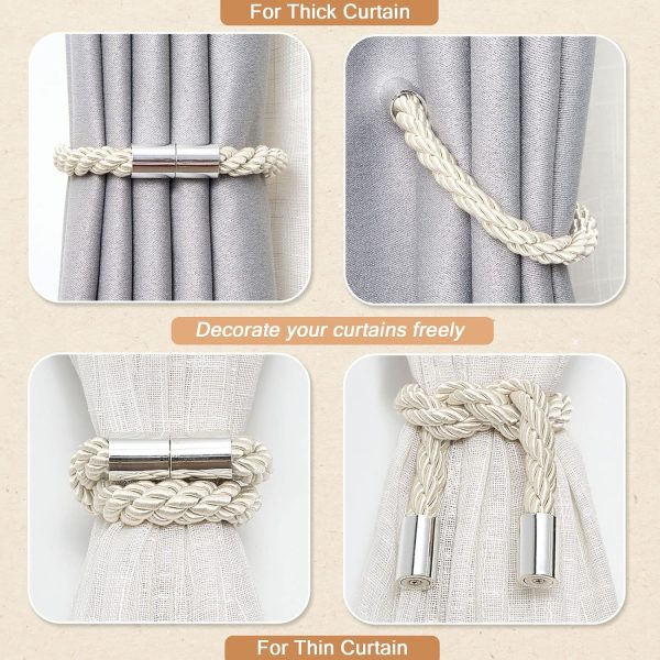 bulk purchase niceec 2 pack strong magnetic curtain tiebacks modern simple style drape tie backs convenient decorative weave rope curtain holdbacks for thin or thick home & office window draperies (beige) factory discount