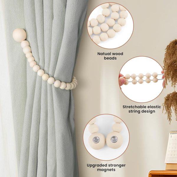 bulk purchase magnetic curtain tiebacks, curtain tie backs for curtains 2 pack, wood bead curtain tiebacks, curtain holders for boho bedroom decor, baby nursery decor, farmhouse decor factory discount