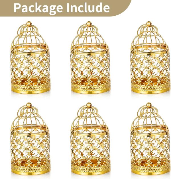 custom wholesale 6 pcs small metal tealight hanging birdcage lantern, vintage decorative centerpieces of wedding, party, gold oem/odm services