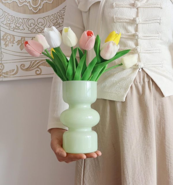 oem/odm services jspyfits glass hydroponic flower vase, 7 inches colored glass bubble vase for flower, three-layer glass funky vase for home/office/weddings/party table flower decor (milky green) affordable bulk deals