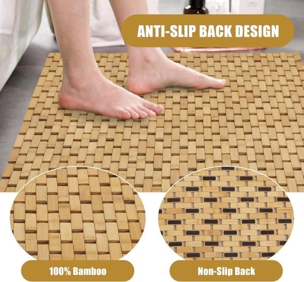 manufacturer direct hombys 100% bamboo shower mat for shower stall tub 34x17 inch, non slip bath mat bathroom accessories, large mats for shower and bathroom, quick drying trade price