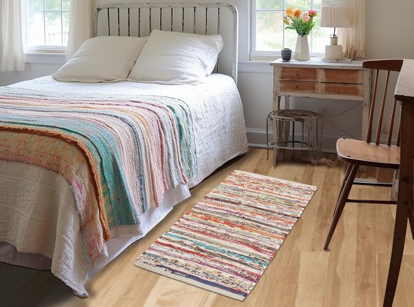 global sourcing cotton craft cotton chindi rag rug - 2 pack - boho farmhouse rustic area accent throw rug - handwoven reversible natural recycled yarn - living room den study home décor gift -20 x 32 in - multi color oem/odm services