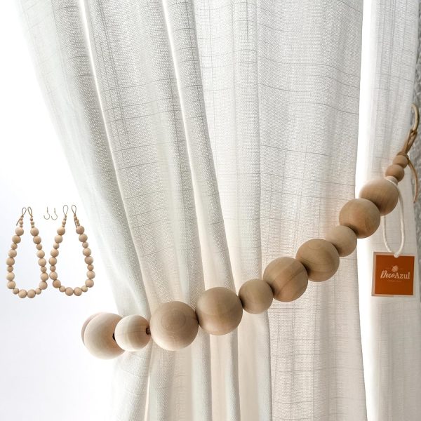 bulk purchase decoazul curtain tiebacks - curtain holdbacks - boho curtain tiebacks - farmhouse curtain holder - wood bead curtain ties - curtain tie backs - curtain hooks - curtain holder - wood curtain holdbacks factory discount