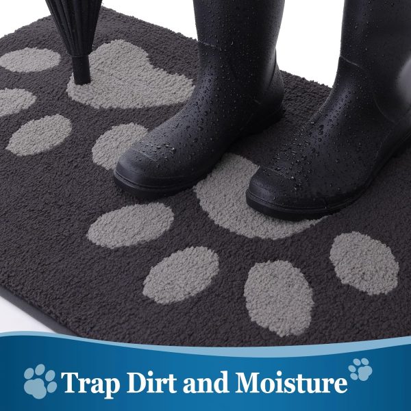 global sourcing buganda dog door mat for muddy paws, absorbent dirt trapper washable indoor door mat, non slip low-profile mud mat for dogs, front entrance door mat for inside floor (30x20 inches, dark grey) oem/odm services