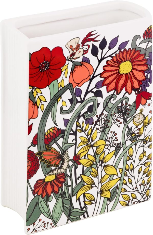 oem/odm services steel mill & co original book-shaped decorative vase, ceramic vases for home decor, cute bookshelf decor, unique vase for book lovers (large - through the looking glass) affordable bulk deals