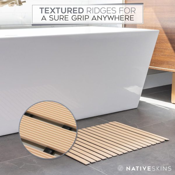manufacturer direct nativeskins faux bamboo bath mat, non-slip safety lining, bamboo shower mat, waterproof, quick-drying, mat for spa, sauna, bamboo mat, teak bath mat, bamboo rug - medium 16.9 x 25.2 inches trade price