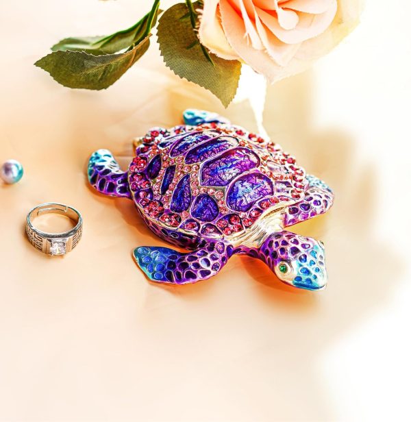 dropship from factory yu feng sea turtle figurine trinket boxes hinged collectible crystal bejeweled decorative turtle animal jewelry holder box(purple) mass production supply