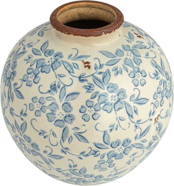oem/odm services creative co-op df2720 8" h terracotta floral transferware pattern & crackle finish vase, blue affordable bulk deals