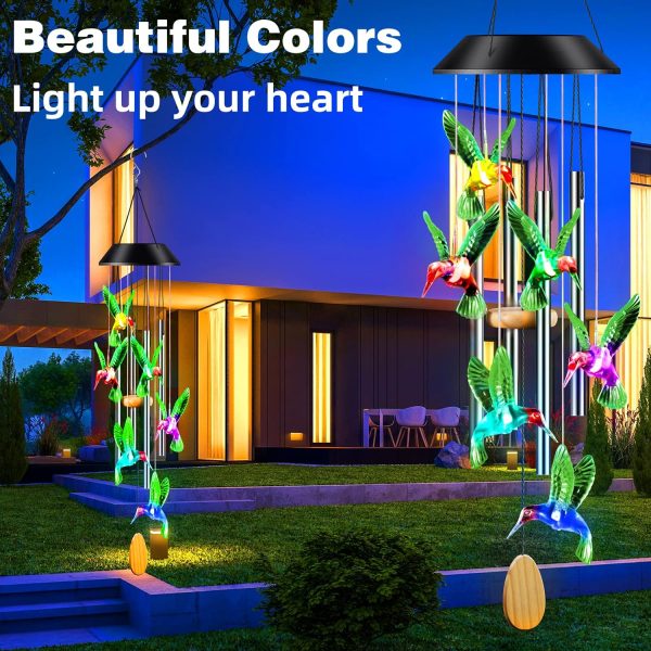 producer to buyer wind chimes,hummingbird solar wind chimes for outside,aluminum tubes memorial wind bell for garden/patio decor thanksgiving gifts for mom, wife, grandma neighbors(25 inch deep tone) discounted pricing