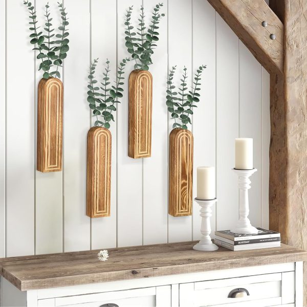 bulk purchase 4pack wall decor wood wall planters for indoor plants, wood wall decor for bathroom, living room, bedroom, modern farmhouse wall decor wood vase for decor dried flowers and faux greenery(rustic brown) trade price