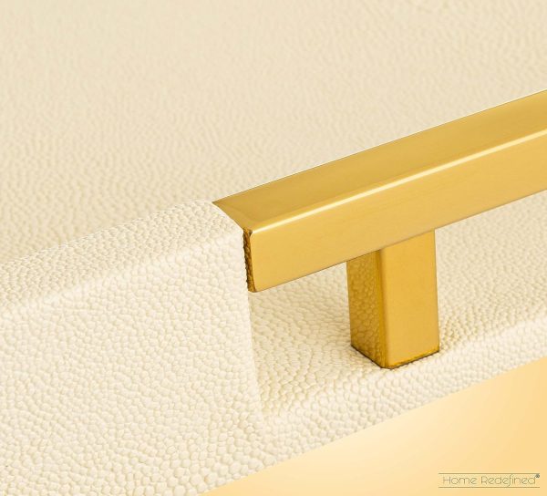 wholesale direct modern elegant 18"x12" rectangle cream glossy shagreen decorative serving tray with gold polished metal handles by home redefined for all occasion's bulk purchase at factory prices