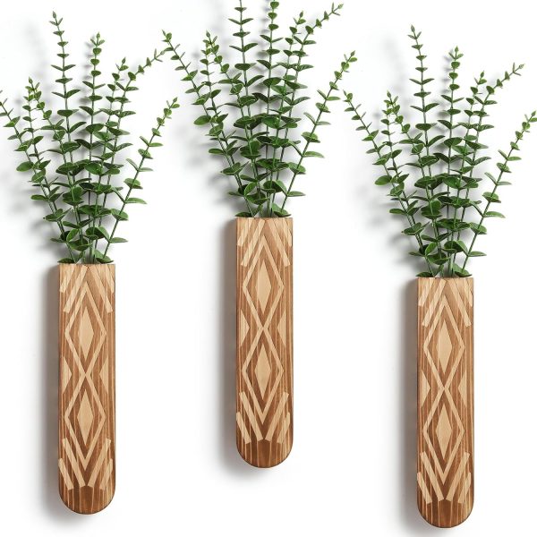 bulk purchase wall planter, geometric pattern wall vase for living room and farmhouse wall decor, 3 pack hanging planter for holding dried flowers and faux greenery, modern wood planter trade price