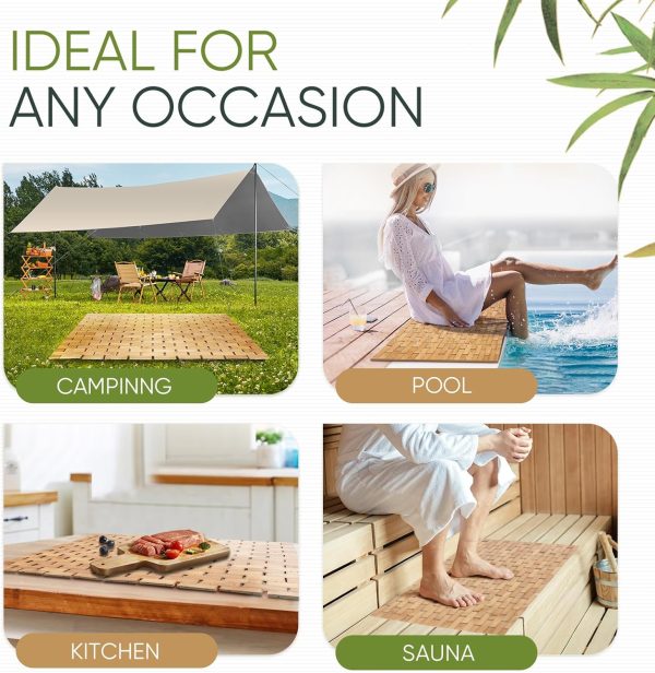manufacturer direct natural bamboo bath mat, 24 x 16 inches non-slip bamboo shower mat, waterproof foldable small wood bath mat for bathtub, sauna, spa, indoor or outdoor bathroom accessories trade price