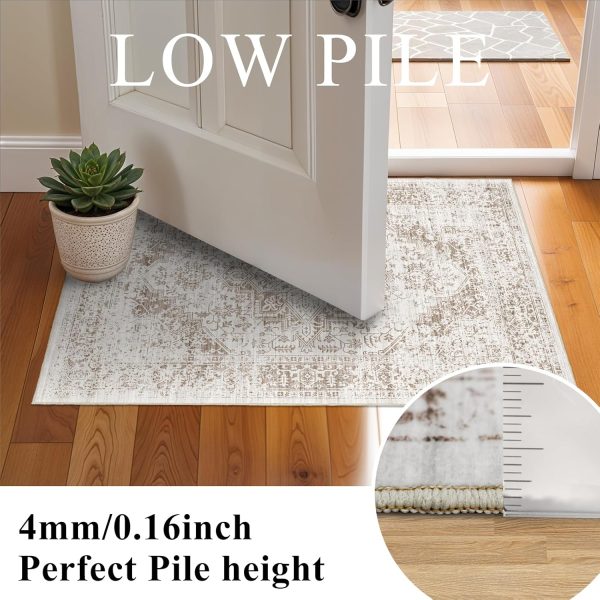 global sourcing washable 2x3 entryway mat - small indoor area rug for entrance with vintage non-slip low-pile traditional medallion indoor rug with stain resistant accent distressed carpet thin rug (bridge) oem/odm services