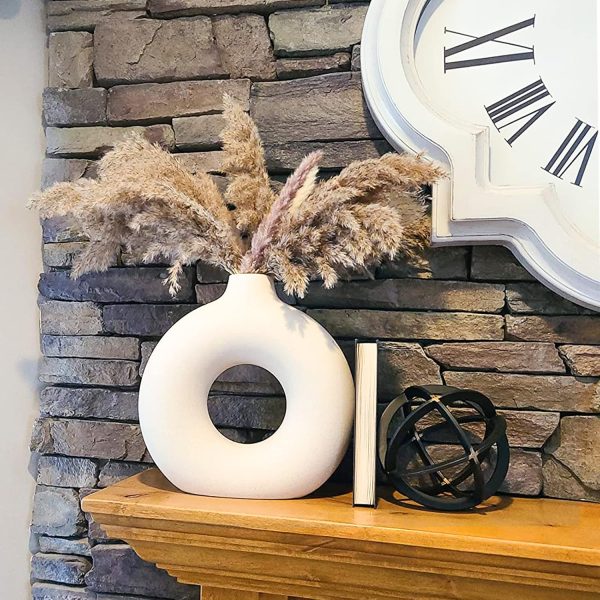 oem/odm services white ceramic vase, modern vase for minimalist decor, hollow round matte pampas flower vases for boho home wedding party room dinner table shelf decor (2pcs) affordable bulk deals