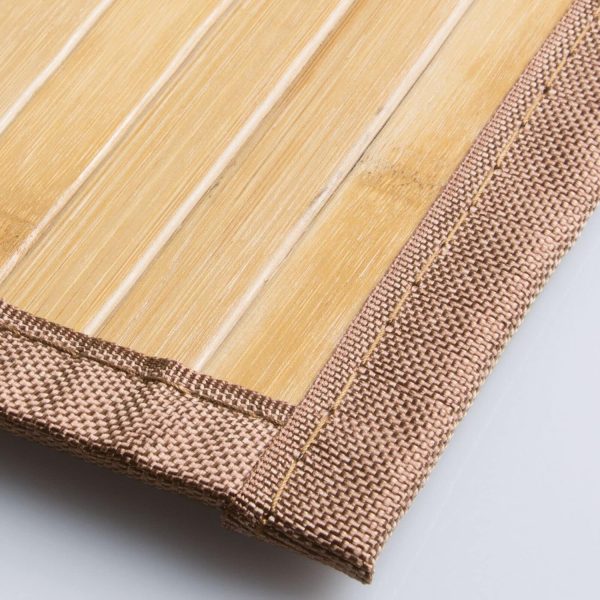 manufacturer direct mdesign natural bamboo rectangular spa bath mat rug with fabric trim - water resistant non-slip shower floor rugs for bathroom vanity, bathtub - echo collection - 2 pack - natural/tan trade price