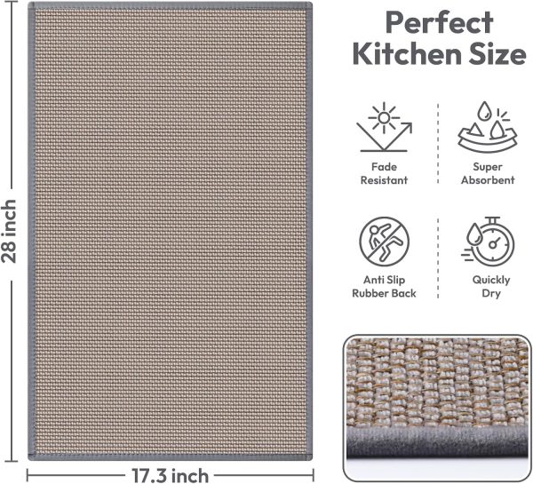 global sourcing kitchen mats for floor,kitchen rug, nonskid, washable,absorbent kitchen runner rug for in front of sink,entryway,rubber backing indoor door mat,farmhouse style standing mat,17.3"x28",grey oem/odm services