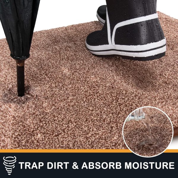manufacturer direct purrugs dirt trapper door mat 24" x 35.5", non-slip machine washable entry rug, shoe scraper, dog door mat, super absorbent welcome mat for front & back door, muddy shoes & paws, brown-light cream trade price